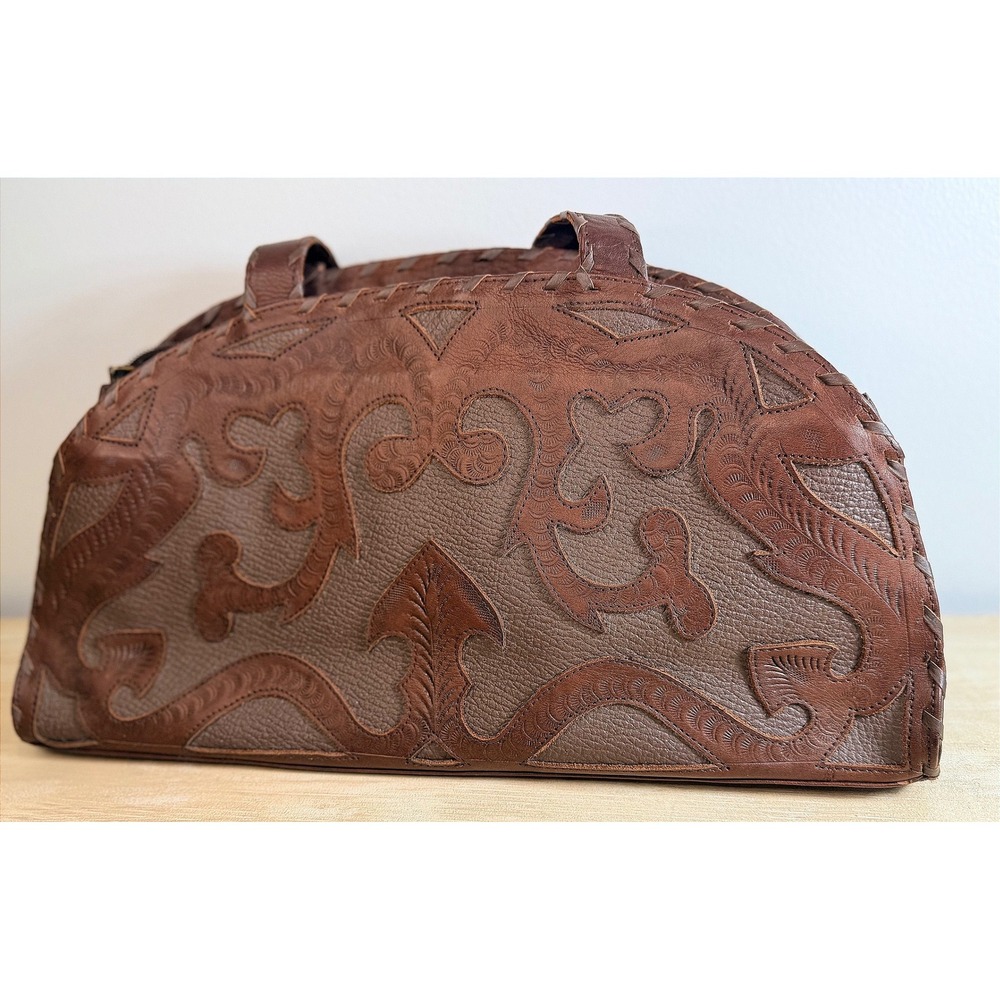 Leaders In Leather Hand Tooled Brown Leather Western Shoulder Bag